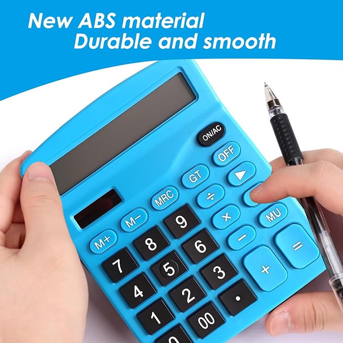 8 Pack Calculator Desktop, 12-Digit Solar Basic Calculator Dual Power Electronic Calculators with Large LCD Display Big Button for Office Home and School (Dark Blue)