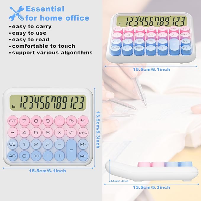 Mechanical Calculator 12 Digit Extra Large 5-Inch LCD Display, DECKLIT Battery Desk Calculator, Big Buttons Easy to Press Use as Office Calculators Desktop, 15°Tilt Screen for Kids Calculator(Green)