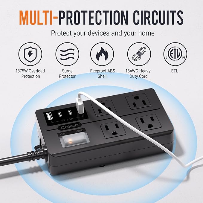Outdoor Power Strip Weatherproof, IPX6 Waterproof Extension Cord Multiple Outlets with USB Ports, Overload Protection Shockproof,Electrical Power Strip Wall Mountable for Outdoor Decorations…, Black