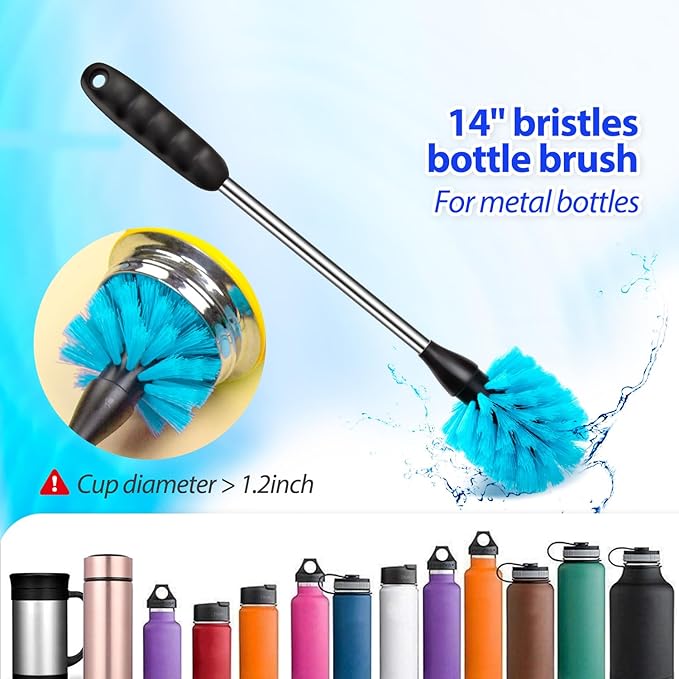 Holikme Bottle Brush Tube Cleaning Lab Set with Long Handle, Cup Cleaner for Washing Narrow Neck Beer Wine Decanter Pipes Lids Sinks Cap Covers, Azul