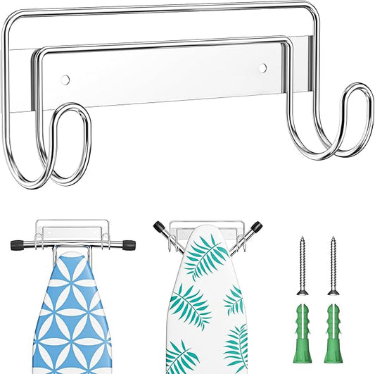 Ironing Board Hanger Wall Mount, Ironing Board Holder for T or Y Leg, Stainless Steel Iron Board Hanger, Laundry Room Wall Hook for Iron Board Holder