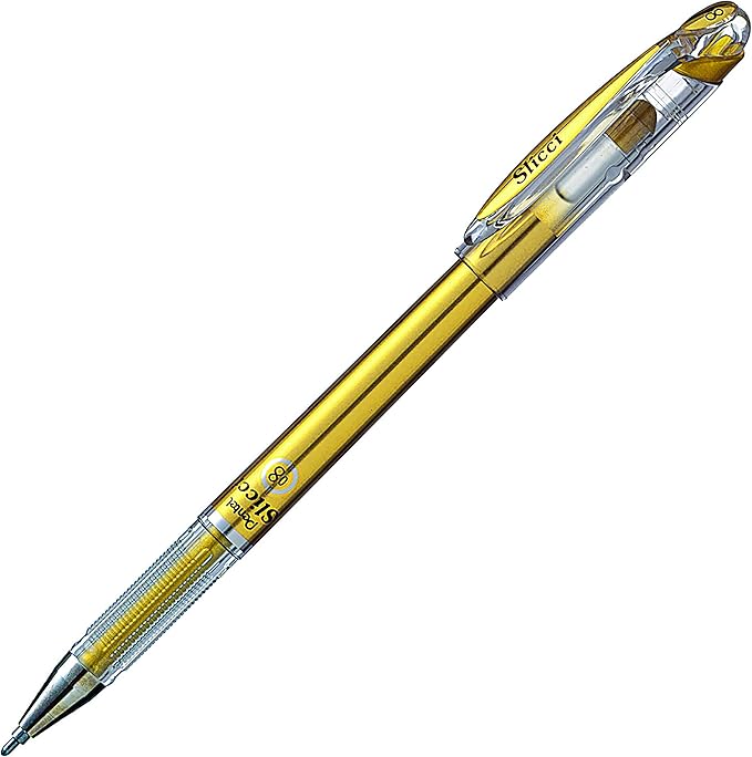 Pentel Arts Slicci Metallic 0.8 mm Needle Tip Gel Pen, Gold Ink, Box of 12 (BG208-x)