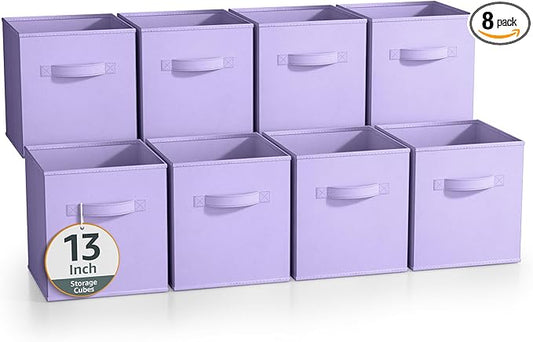 Sorbus 13 Inch Storage Bins - Sturdy Collapsible Fabric Storage Cubes with Handle - 8 Foldable Baskets for Organizing Clothes, Toys, Books - Storage Baskets for Shelves, Closets