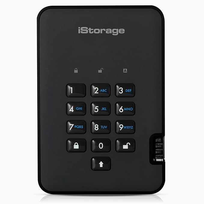 iStorage diskAshur2 HDD 1TB Black - Secure portable hard drive - Password protected - Dust & water resistant - Hardware Encryption