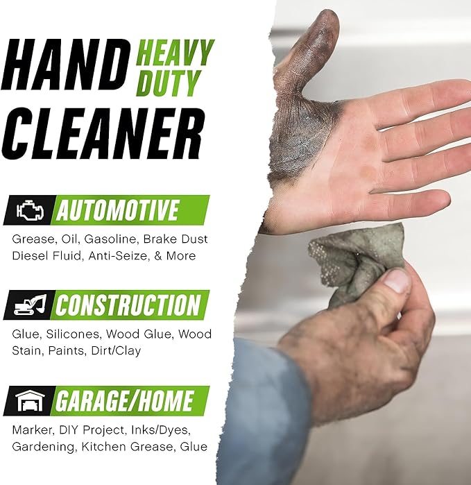 Grip Clean Heavy Duty Hand & Tool Cleaning Wipes – Waterless Hand Cleaner for Mechanics, Garage & Shop Use – Dual-Sided Grease, Oil & Paint Remover Wipes with Citrus Scent - 72ct