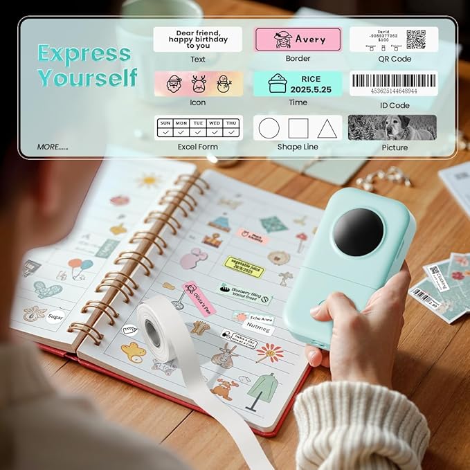 Phomemo D30 Label Maker Machine, Portable Bluetooth Mini Label Printer, Smartphone Handheld Thermal Sticker Small Labeler Multiple Templates Font Icon Inkless Custom Label for Home Kids School Items