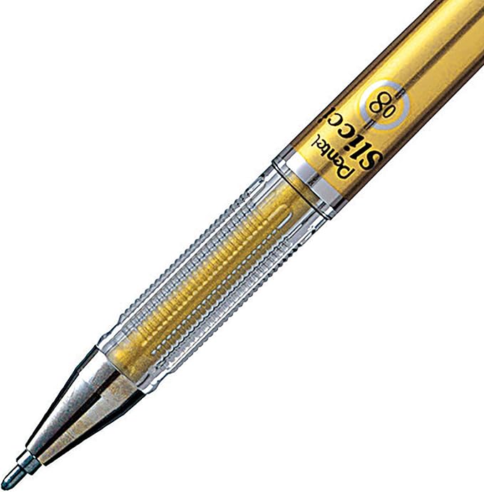 Pentel Arts Slicci Metallic 0.8 mm Needle Tip Gel Pen, Gold Ink, Box of 12 (BG208-x)