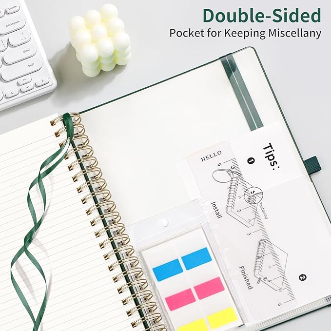 EMSHOI B5 Hardcover Leather Spiral Notebook College Ruled, 300 Numbered Pages, 100 GSM Thick Paper - Lined Journal for Men Women Work, Writing & Note-Taking, 7.48"x10.15", Dark Green