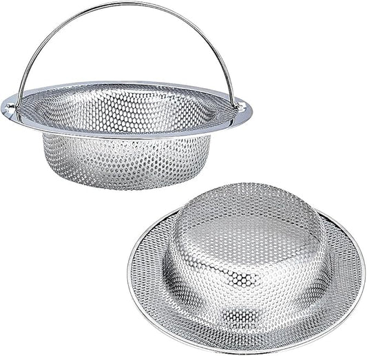 Kitchen Sink Strainer, 2-Pack Sink Strainer Basket with Handle, 4.5" Diameter, Stainless Steel, Rust Free and Dishwasher Safe
