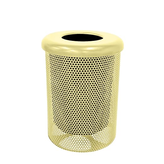 COATEDOUTDOORFURNITURE RFT-P-TXTSAND Heavy Duty Round Trash Receptacle with Flat Top, Liner Included, 32 Gallon, Textured Sandstone, Made in America