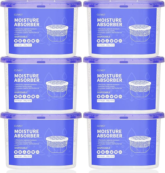 CLEVAST Moisture Absorbers Boxes, 10 OZ, 6 Pack, Dehumidifier Box for Closet, Unscented Hanging Humidity Absorber in Wardrobes, Bedrooms, Bathrooms, RV
