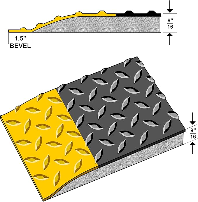 Rhino Mats, American Classic Diamond Anti-Fatigue Mats, Industrial Ergonomic Comfort Standing Mat for Work, Home, Garage, Office, Kitchen or Anywhere (Black/Yellow 9/16" Thick, 2 FT. x 11 FT.)