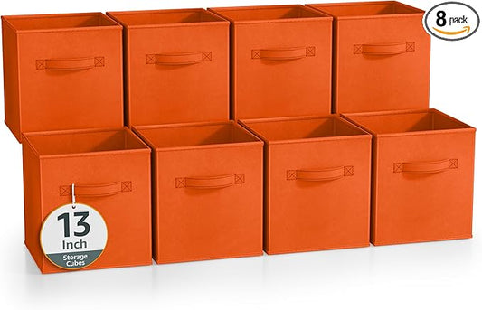 Sorbus 13 Inch Storage Bins - Sturdy Collapsible Fabric Storage Cubes with Handle - 8 Foldable Baskets for Organizing Clothes, Toys, Books - Storage Baskets for Shelves, Closets