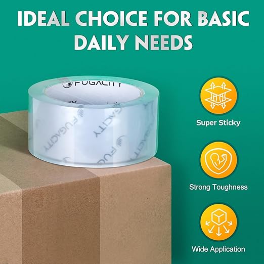 FugaCity Clear Packing Tape Refills (12 Rolls),Heavy Duty Packaging Tape for Moving Sealing, Moving Supplies Shipping Tape,2.7 Mil Thick, 2 in Wide,65 Yards Per Roll,Total 780 Yards