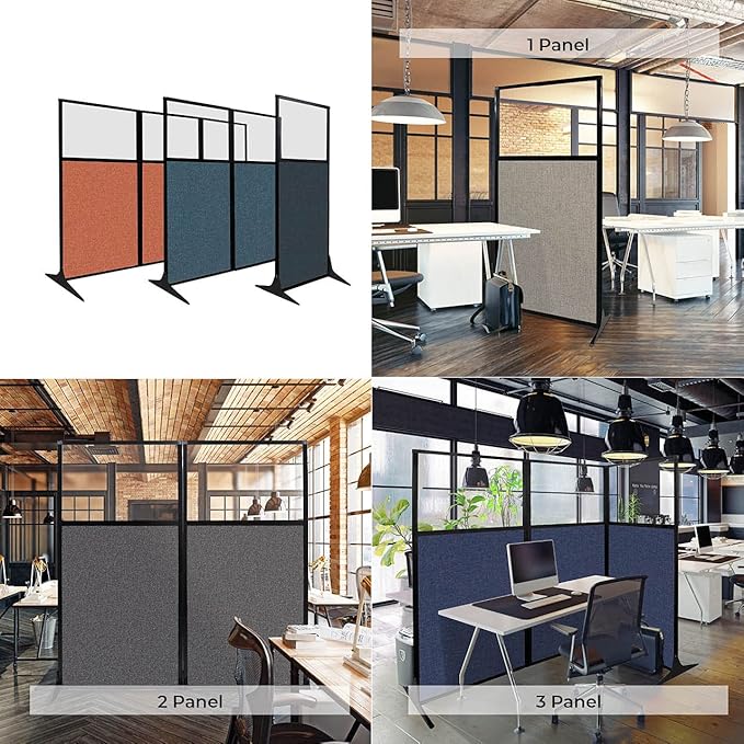 Versare Workstation Partition | Portable Wall Divider | Modern Office Cubicle | Free Standing Privacy Screen | Flexible Work Space | 33" x 70" Slate Fabric Panels