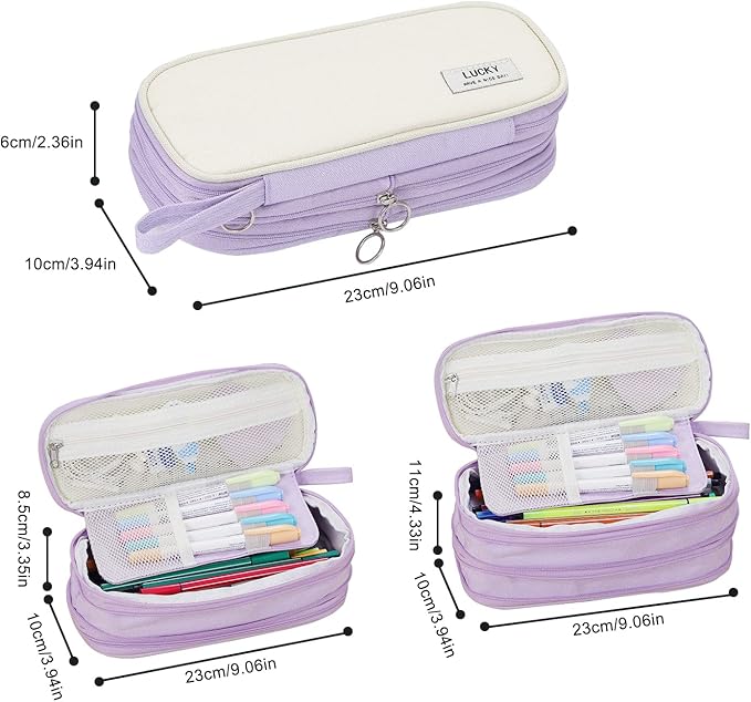Large Pencil Case Zipper Pencil Pouch Organizer Big Capacity Pencil Bag with Handle Portable for Girls Kids Adults Gift Pen Case for School Home Office Purple