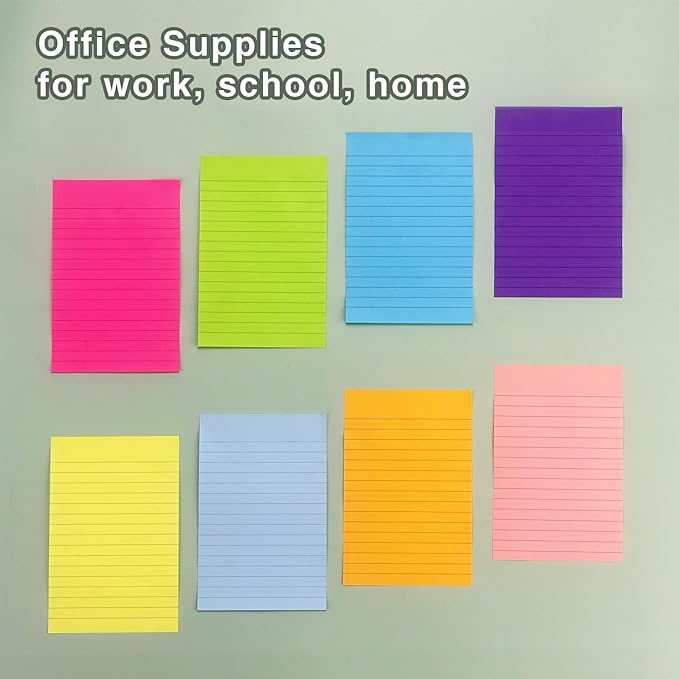 Eastern Wolf 8 Pads Lined Sticky Notes 4x6 Sticky Notes with Lines Self-Stick Note Pads 8 Bright Multi Colors, 35 Sheet/Pad