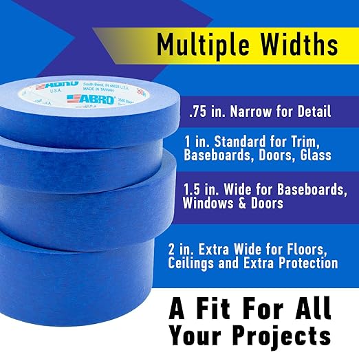 ABRO Blue Painters Tape 2 Inch Wide, 48mm x 55M, All Purpose Blue Tape, Temporary Labeling, Easy Tear, Clean Removal, Masking Tape Colored DIY or Pro - 6 Pack
