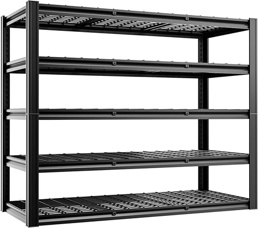5-Tier 60”W x 24”D x 72”H Garage Shelving Storage Shelves 3000LBS Heavy Duty Metal Shelf Adjustable Rack Units Suitable for Garage Basement Warehouse Utility Shelves (Black)