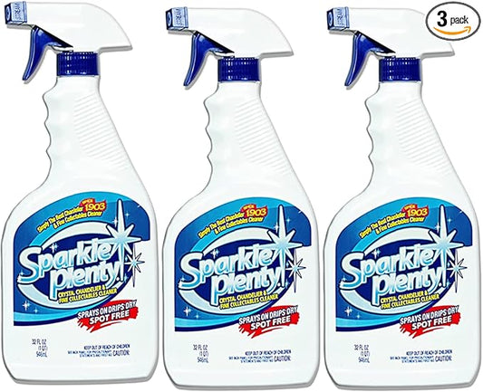 Sparkle Plenty Chandelier Cleaner Drip Dry Spray No Wipe - Dust Remover & Streak Free Glass Cleaner Spray for Crystal Chandelier & Window Screen - Versatile Household Cleaning Supplies (32 oz, 3 Pack)