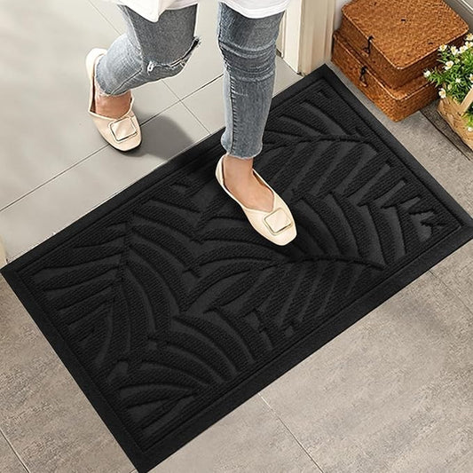 Front Door Mat, Absorbent Resist Dirt Welcome Door Mat Indoor Outdoor, Waterproof Doormat, Sturdy Non Slip Backing, Fade Resistant, Low Profile Entry Mat for Entryway, 29×17, Black