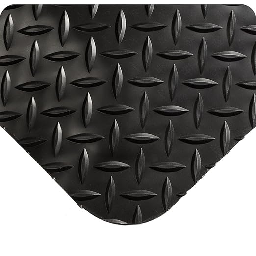 Wearwell 414.1516x2x46BK Diamond-Plate SpongeCote UltraSoft Mat, 46' Length x 2' Width x 15/16" Thick, Black