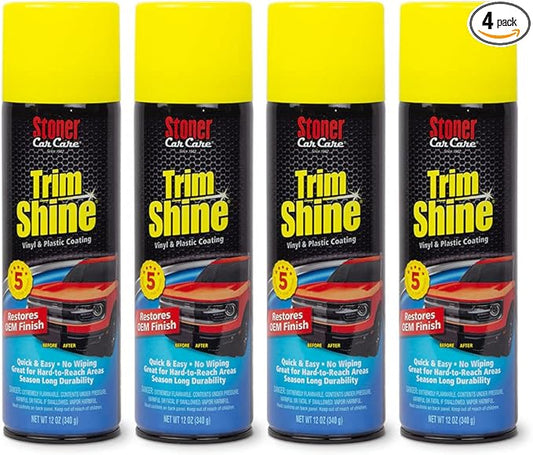 Stoner Car Care 91034-4PK Trim Shine – Vinyl and Plastic Protectant for Interior and Exterior Detailing, Restores OEM Color, Adds Shine, UV and Water Protection – 12 oz (Pack of 4)