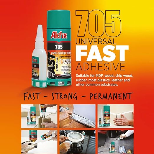 Akfix-GA060 705 Fast Adhesive CA Glue (1.76 oz.) with Activator (6.76 fl oz.) [Clear Super Glue Adhesive and Accelerator Spray] - 6 Pack