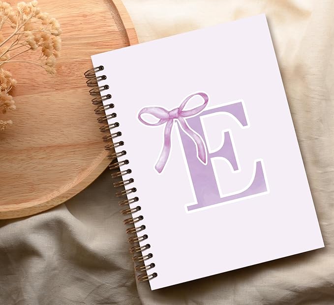 foedor Coquette Trendy Preppy Purple Bow Spiral Notebook,Initial E Journal Personalized Teen Girl Gifts,Monogrammed Gifts for Women Teen Girl,College Ruled Hardcover Spiral Notebook(purple)