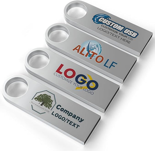 ABLAZE Custom Flash Drive 1GB 10 Pack, Personalized USB with Your Logo Metal Thumb Drives USB 2.0 Memory Stick Pendrive (Sliver)