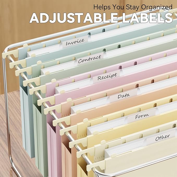 Plastic Hanging File Folders Letter Size,1 Inch Expansion,12 Pack Reinforced Heavy Duty Hanging Folders,File Cabinet Folders,Adjustable Tabs,Expandable Hanging File Folder,Morandi Color