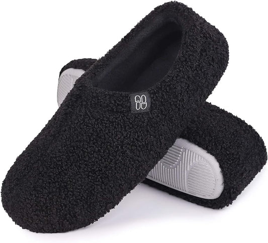 HomeTop Women's Fuzzy Curly Fur Memory Foam Loafer Slippers with Polar Fleece Lining