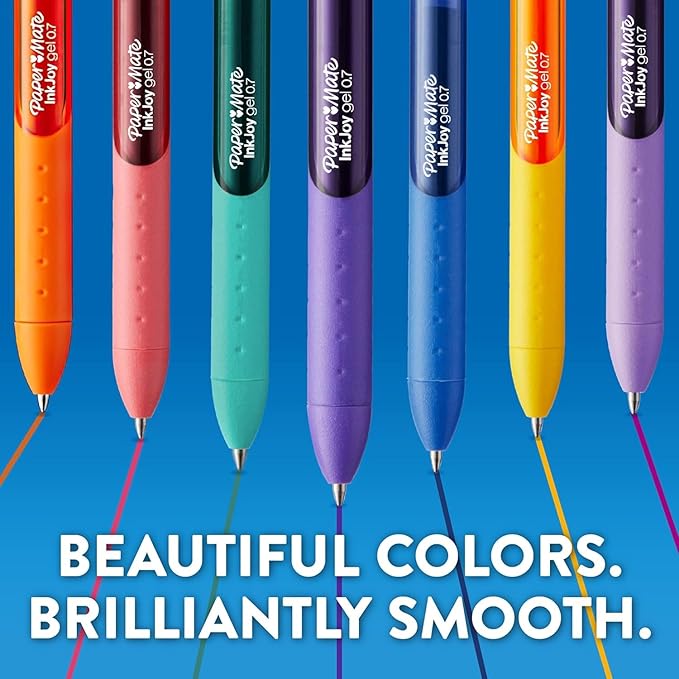 Paper Mate InkJoy Gel Pens, Bright Blue Ink, Medium Point (0.7mm), 3 Count, Bundle with Plastic Reusable Pouch
