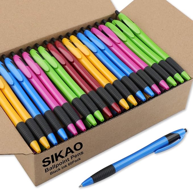 Pens Bulk Gripped Slimster Retractable Ballpoint Pen Medium Point Black ink Smooth Writing Pens for Journaling No Bleed (60Pack)