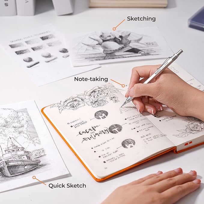 Nicpro 2 PCS Mechanical Pencils 0.5mm & 0.7 mm with Case, MP1000 Metal Artist Pencil Set with 6 Tubes HB Lead Refills, 3 Erasers, 9 Eraser Refills For Art Writing Drafting Drawing, Black & Silver