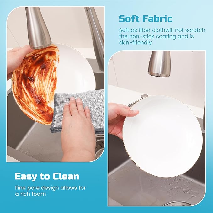 20 Pcs New Upgrade 3-Layer Metal Dish Cloth, No Scratches and No Odor, Multipurpose Wire Dishwashing Rag for Wet and Dry, Kitchen Cleaning Dish Rags,Sinks, Dishes, Stove Top, Dimensions(7.08x8.86)