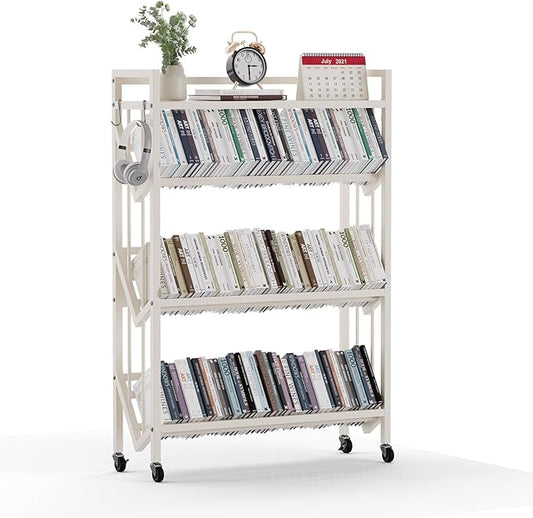 Book Carts 4 Tier 46.5x35.4x9.84 in Rolling Book Cart Large Capacity Bookshelf Storage Rack Mobile Book Storage with Wheels Cart for Home Office Living Room Classroom (White)