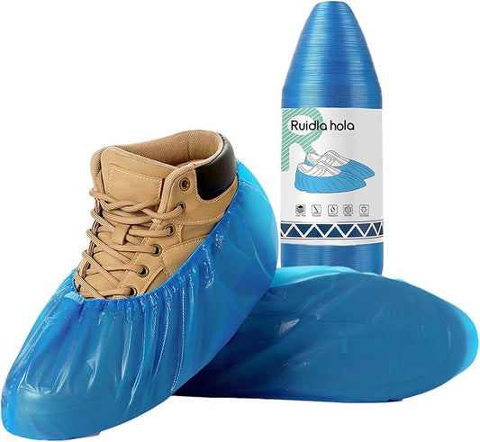 Shoe Covers Disposable – 100 Pack (50 Pairs), Roll-Pack CPE Boot Covers, Waterproof, Stretchable, Fits Up to Men’s 10 / Women’s 12, Ideal for Indoor & Outdoor Use, Easy Storage – Blue