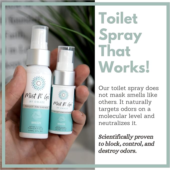 Mist N' Go by Omaze Travel Odor Eliminator - Toilet Spray for Bathroom Air Freshener - Daily Pack (2oz x1 + 1oz x1)