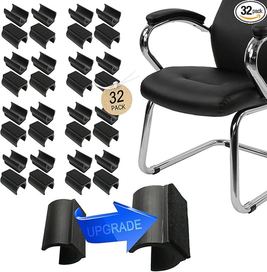 Rectangle U Shaped Chair Leg Tips Cap with Felt Pads,Furniture Feet Protector Slide Smoothly Glides,Protect Hardwood Floor No Scratches No Noise,Fit 19mm(3/4inch) Diameter Tubular Legs (Black 32PCS)