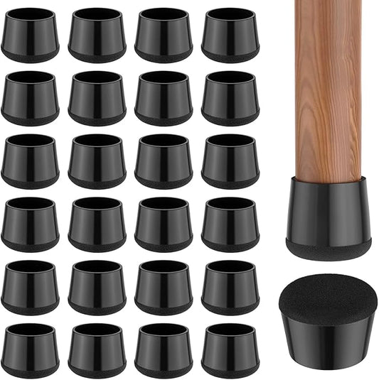 24 PCS Silicone & Felt Chair Leg Floor Protectors for Hardwood Floors - Furniture Pads, Chair Leg Covers/Cups - No Noise & Scratch-Proof - Round L (Fits 1 3/16"-1 6/16" / 30-35mm), Black