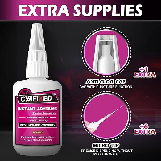 Super Glue Liquid, Instant Clear Cyanoacrylate Medium Thick Viscosity Adhesive, Food Safe CA Glue for Shoe Repair Leather Ceramic Plastic Glass Metal Wood Aquarium Porcelain Rubber Pottery Model Craft