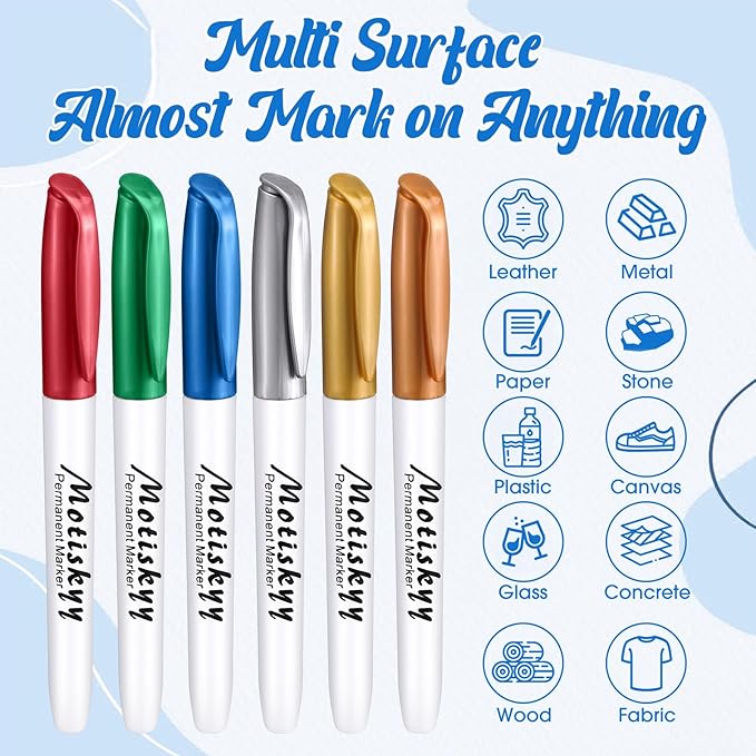 48 Pcs Metallic Permanent Markers Bulk Metallic Marker Pens Medium Tip Quick Dry Paint Pen for Classroom DIY Crafts Artist Illustration Gift Card Making(Colorful)
