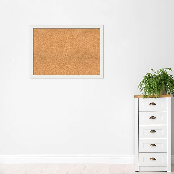 Amanti Art Natural Cork Board for Wall, 31x43 Vision Board with White Frame, X-Large Corkboard Office Decor for Home Organization, Casual Corkboard Pinboard to Display Items for Home Organization in