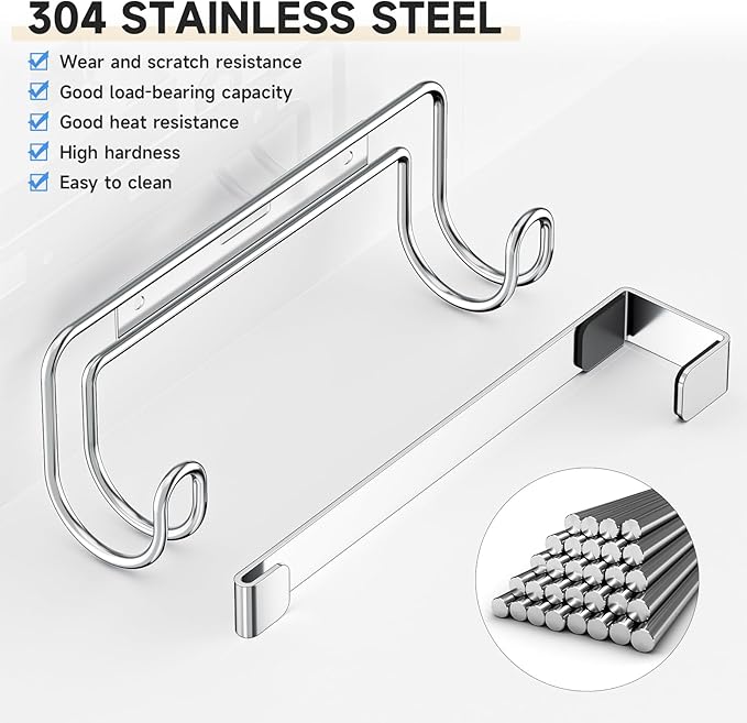 Over The Door & Wall Mount Ironing Board Hanger with Removable Hook, Metal Ironing Board Holder Organizer Wall Rack for Y & T Shaped (Silver)
