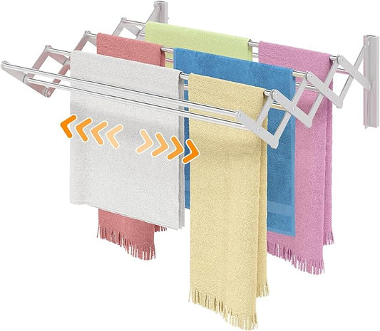 X-cosrack Wall Mounted Clothes Drying Rack, Wide Large Rustproof Retractable Laundry Drying Rack, 8 Bar Space-Saving Aluminium Alloys Clothing Hanger Drying Racks forLaundry