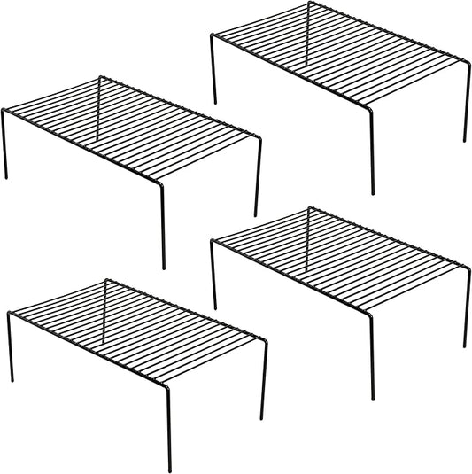 iPEGTOP 4-Pack 15.7 x 9.4 Inch Rustproof Metal Wire Kitchen Storage Shelves – Organizer for Freezer, Fridge, Pantry & Countertop – Spice, Utensils Rack – Black