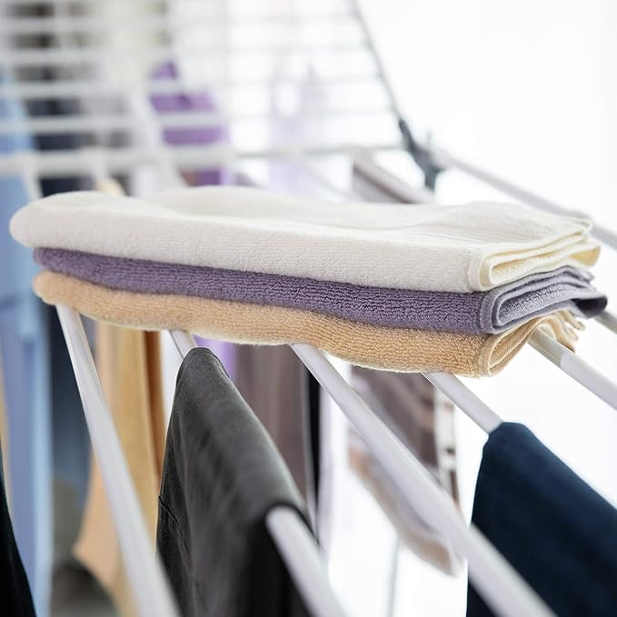 Clothes Drying Rack, Gullwing Laundry Rack Adjustable and Foldable for Easy Storage Indoor and Outdoor, White & Gray