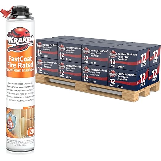 Kraken Bond Fastcoat Fire Rated Spray Foam Insulation Pallet Closed Cell Expanding Polyurethane Foam - Heat and Acoustic Insulation, Gun & Cleaner Not Includes, 3.840 Board Ft, 192 Pack