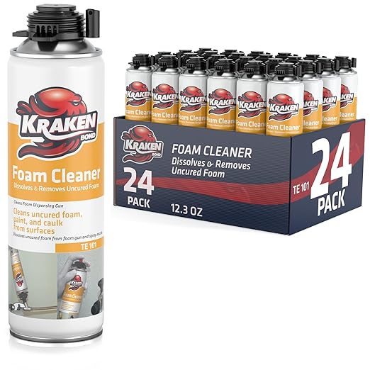 Kraken Bond Spray Foam Gun Cleaner - (24x12.3oz) Polyurethane Insulation Cleaner Spray, Dissolves Uncured Expanding Foam Cleaner Spray for Extended Tool Durability - 24 Pack